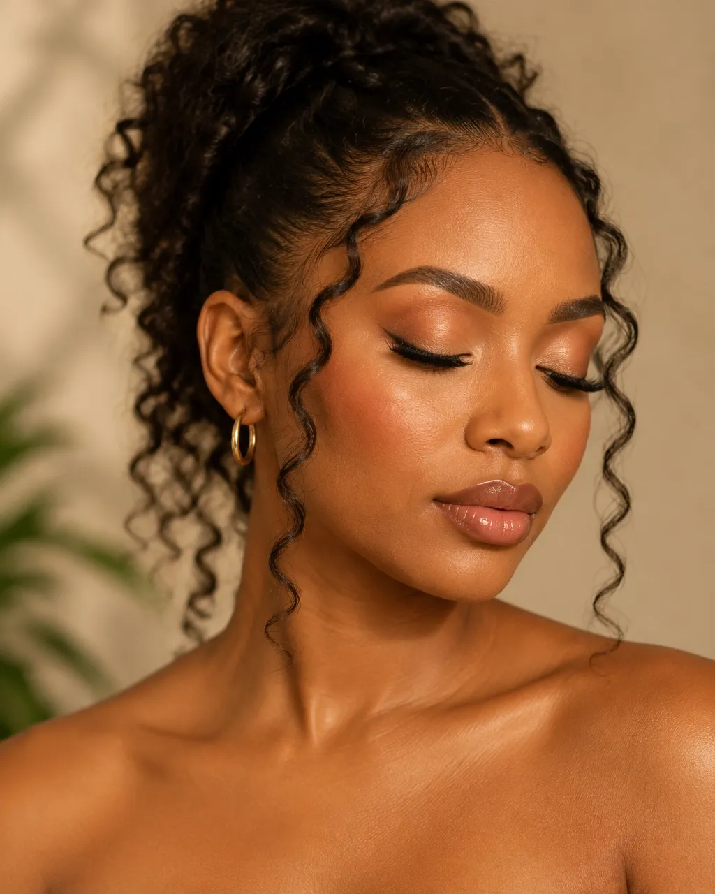 Soft, warm makeup look on a client